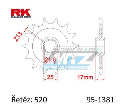 Kolečko řetězové (pastorek) 1381-16zubů RK - Honda CB500F + CB500FA + CB500X + CB500XA + CBR500R + CBR500RA + CMX500A Rebel