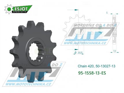 Koleko etzov (pastorek) 1558-13zub ESJOT 50-13027-13 - Yamaha YZ65 / 18-26