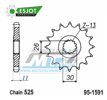 Koleko etzov (pastorek) 1591-16zub ESJOT 50-29028-16 - Yamaha XTZ690 Tenere+700 Tenere + FZ07+FZ8+FZ09+FJ09 + MT07+MT09+MT10 + XSR700+XSR900 + 900 Tracer + 900 Nikken+TDM900+YZF-R1