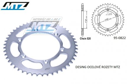 Rozeta ocelov (pevodnk) 0822-41zub MTZ - Husqvarna CR+WR+TC+TE+WRE+TXC+SM+SMR + Suzuki DR350+DRZ400 + Cagiva WMX + Gas-Gas EC+ECF+XC+Ranger + Beta RR + Sherco SE+SEF + Rieju MR+XC+Ranger