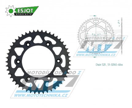 Rozeta etzov (pevodnk) Dural 0210-48zub ESJOT 51-32045-48BP - barva ern elox - Honda CR125+CR250+CR500 + CRF250R+CRF250X+CRF450R+CRF450X+CRF450RX+CRF450L + CRM250+CRF150F + CRF230F / 03-21 + XR250S+XL250S+XL250 + XR250R+XR400R / 96-04 + XR650