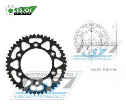 Rozeta etzov (pevodnk) Dural 0210-48zub ESJOT 51-32045-48SB - barva ern - Honda CR125+CR250+CR500 + CRF250R+CRF250X+CRF450R+CRF450X+CRF450RX+CRF450L + CRM250+CRF150F + CRF230F / 03-21 + XR250S+XL250S+XL250 + XR250R+XR400R / 96-04 + XR650
