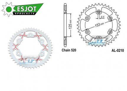 Rozeta etzov (pevodnk) Dural 0210-51zub ESJOT 53-32045-51WR - barva bl - Honda CR125+CR250+CR500 + CRF250R+CRF250X+CRF450R+CRF450X+CRF450RX+CRF450L + CRM250+CRF150F + CRF230F / 03-21 + XR250S+XL250S+XL250 + XR250R+XR400R / 96-04 + XR650R / 00