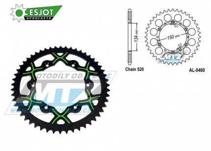 Rozeta etzov (pevodnk) Dural 0460-51zub ESJOT - 53-32024-51BG barva zeleno-ern - Kawasaki KX125+KX250 +KX500+KXF250+KXF450+KDX175+KDX200+KDX220R+KDX250+KLX250R+KLX250 D-Tracker +KLX250+KLX250SF+KLX300+KLX450R+KLX650R + Suzuki RM-Z250