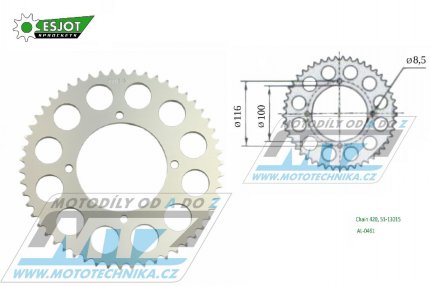 Rozeta etzov (pevodnk) Dural 0461-50zub ESJOT 51-13015-50 - barva stbrn - Kawasaki KX80 / 86-00 + KX85 / 01-20 + KX100 / 95-21