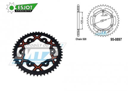 Rozeta řetězová (převodník) Dural 0897-49zubů ESJOT 53-32065-49BO černá - KTM 125SX+250SXF+ 360EXC+400EXCF+300XC+450XCF+440MX+790 Adventure+620 EGS+690 Duke+125LC2+ 350LC4+525SMR+690SMC + Husaberg TE250+FC350+FE450+FS450+FX450 + Husqva