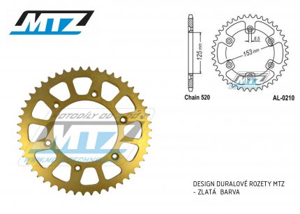 Rozeta etzov (pevodnk) Dural 0210-50zub MTZ - barva zlat - Honda CR125+CR250+CR500 + CRF250R+CRF250X+CRF450R+CRF450X+CRF450RX+CRF450L + CRM250+CRF150F + CRF230F / 03-21