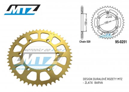 Rozeta etzov (pevodnk) 0251-48zub MTZ ALU zlat - Yamaha YZ125+YZ250 + YZF250+YZF400+YZF426+YZF450+YZF450X + WRF250+WRF400+WRF426+WRF450 + TTR230 + Honda XR250+XR350+XR500 + XL250+XL400+XL500