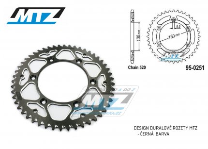 Rozeta řetězová (převodník) 0251-50zubů MTZ ALU černá - Yamaha YZ125+YZ250 + YZF250+YZF400+YZF426+YZF450+YZF450X + WRF250+WRF400+WRF426+WRF450 + TTR230 + Honda XR250+XR350+XR500 + XL250+XL400+XL500