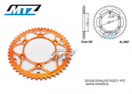 Rozeta etzov (pevodnk) Dural 0897-49zub MTZ oran - KTM 125SX+250SXF+ 360EXC+400EXCF+300XC+450XCF+440MX+790 Adventure+620 EGS+690 Duke+125LC2+ 350LC4+525SMR+690SMC + Husaberg TE250+FC350+FE450+FS450+FX450 + Husqvarna FC250 +FE501+TC250+TE300