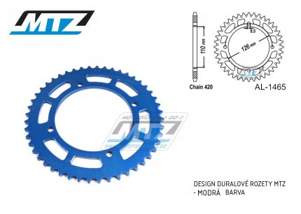 Rozeta etzov (pevodnk) Dural 1465-47zub MTZ modr - Kawasaki KX65 / 00-20 + Suzuki RM65 / 03-05