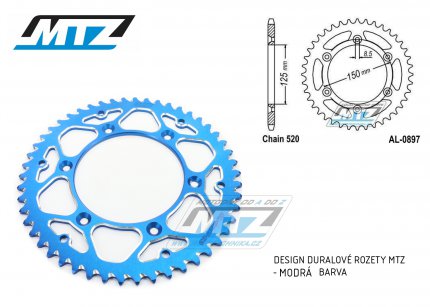 Rozeta etzov (pevodnk) Dural 0897-49zub MTZ modr - KTM 125SX+250SXF+ 360EXC+400EXCF+300XC+450XCF+440MX+790 Adventure+620 EGS+690 Duke+125LC2+ 350LC4+525SMR+690SMC + Husaberg TE250+FC350+FE450+FS450+FX450 + Husqvarna FC250 +FE501+TC250+TE300