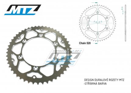 Rozeta etzov (pevodnk) Dural BETA-52zub MTZ stbrn - Beta RR125+RR200+RR250+RR300 / 13-21 + RR350+RR390 +RR400+RR430+RR450+RR480+RR498 + RS390+XTrainer300+XTrainer250 / 13-21