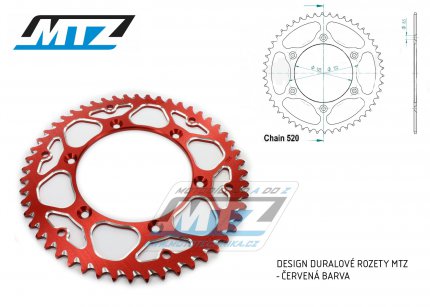 Rozeta etzov (pevodnk) Dural BETA-50zub MTZ erven - Beta RR125+RR200+RR250+RR300 / 13-25 + RR350+RR390+RR400 + RR430+RR450+RR480+RR498 + RS390+XTrainer 300+XTrainer 250