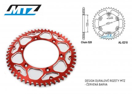Rozeta etzov (pevodnk) Dural 0210-49zub MTZ - barva erven  - Honda CR125+CR250+CR500 + CRF250R+CRF250X+CRF450R+CRF450X+CRF450RX+CRF450L + CRM250+CRF150F + CRF230F / 03-21 + XR250S+XL250S+XL250 + XR250R+XR400R / 96-04 + XR650R / 00-07