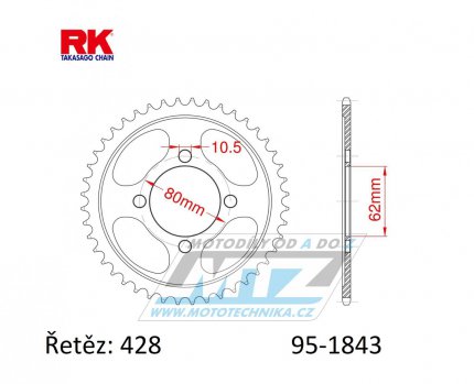 Rozeta ocelová (převodník) 1843-49zubů RK - Yamaha TTR125 / 02-04 + TT-R125 E / 05-10 + TT R125 L / 02-22