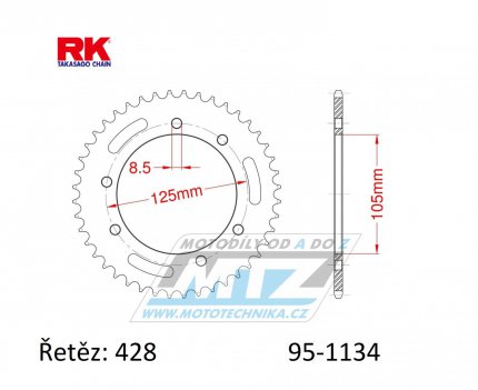 Rozeta ocelov (pevodnk) 1134-50zub RK - Derbi 125 Baja+125 Cross City+125 Senda+125 Terra + Malaguti 125 X3M Motard + Peugeot 125 XPS + Rieju 125 RS3+125 SMX+ 125 Tango+125 Marathon Pro + Yamaha XT125 X+XT125R + Motor Hispania 125 Duna