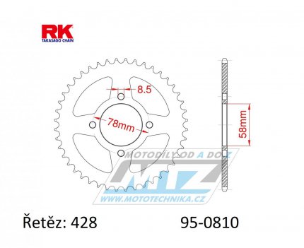 Rozeta ocelov (pevodnk) 0810-46zub RK - Suzuki B120 + GN125 + GS125 + GT125 + RG80 + TU125 XT + Kawasaki KC100 + KH125A + HMZ GS125 + 125 V2 Chopper + Hyosung 125 Cruise II + GA125 Cruise II + 125 Cruise I + GV125 C Aquila + Jincheng 125 Abila