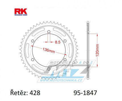 Rozeta ocelov (pevodnk) 1847-47zub RK - Yamaha FZR250 Genesis + FZR400RR EXUP + SRX400 + SRX600 + TDR125 + TZR80R + TZR125R + XT250
