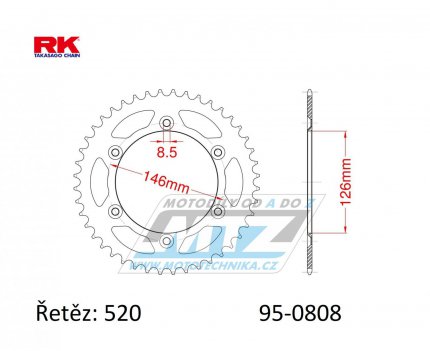 Rozeta ocelov (pevodnk) 0808-47zub RK - Kawasaki KLX400 + Suzuki DR250 + DR350 + DRZ250 + DRZ400 + RM100 + RM125 + RM250 + RMX250 + RMZ250 + RMZ450 + RMX450 + TSR125 + TSR200