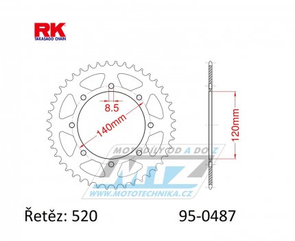 Rozeta ocelová (převodník) 0487-46zubů RK - Kawasaki W800 + BJ Estrella 250 + KLE250 + KLR650 + KLE500 + KLR500 + KLX650 + KLX650R