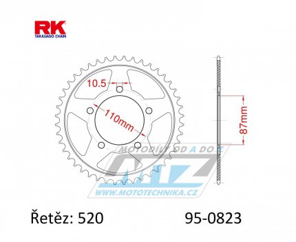 Rozeta ocelov (pevodnk) 0823-47zub RK - Suzuki GS400 + GS500 + GSF250 + GSR250 + GSX250R + GW250 Inazuma + SV400 + SFV650 Gladius + SV650 L + DL250 V-Strom + GSX250R + GSX250 F Acrosse