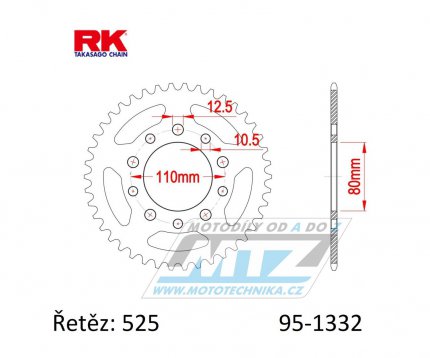 Rozeta ocelov (pevodnk) 1332-45zub RK - Honda CB1 + CB350SG + CB450SG + CB500 + CB750 + CBR400 + CMX450 Rebel + GB500 Clubman + VT600C Shadow + XBR500 + XRV750 Africa Twin + Triumph 800 America + 800 Speedmaster + 865 America + 865 Speedmaster