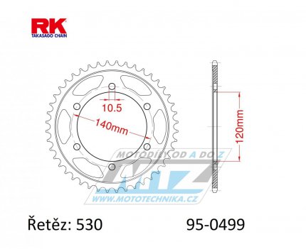 Rozeta ocelov (pevodnk) 0499-44zub RK - Kawasaki VN800 + VN800 Vulcan + VN800 Classic + ZZR600 + ZXR750 + ZZR500 + Suzuki TL1000S + TL1000R + GSXR1300R Hayabusa + GSXR1300RZ Hayabusa + GSXR750W SRAD