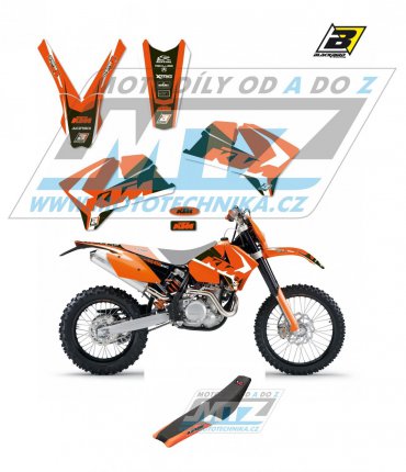 Polepy s potahem sedla (sada polepů a potah sedla Dream) - KTM EXC / 05-07 + SX+SXF/ 05-06 - typ polepů Dream4