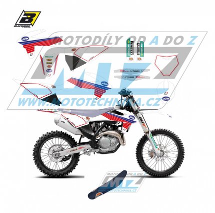Polepy s potahem sedla včetně polepů číslových tabulek (sada polepů a potah sedla Complete) - KTM EXC / 20-23 + SX+SXF / 19-22 - typ polepů Retro