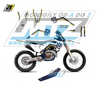 Polepy s potahem sedla včetně polepů číslových tabulek (sada polepů a potah sedla Complete) - Husqvarna FC250+FC350+FC450 + TC125+TC250 / 23 - typ polepů Retro