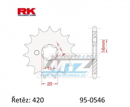 Kolečko řetězové (pastorek) 0546-13zubů RK - Kawasaki KX60+KX65+KX80+KX85+KX100 + Suzuki RM60+RM65 + Yamaha TTR50+TTR90+TTR110 + DT50+DT80+DT100 + YZ60+PW80 + RD80+BW80+LB80 + YB100+MX100+RT100