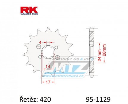 Koleko etzov (pastorek) 1129-15zub RK - Derbi 50GPR+50GPR Nude + 50Senda + Bultaco Lobito+Astro + Gilera GP+Zulu+RCR