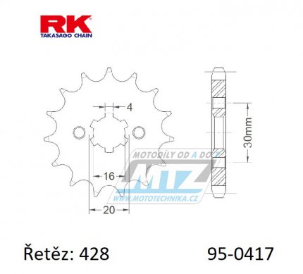 Koleko etzov (pastorek) 0417-15zub RK - Kawasaki AR125LC + KMX125A + KMX200A + KE100A + BN125A Eliminator + KDX125SR