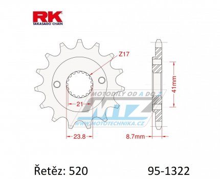 Kolečko řetězové (pastorek) 1322-15zubů RK - Honda CRM250 + TRX400 EX Sportrax + XR400R