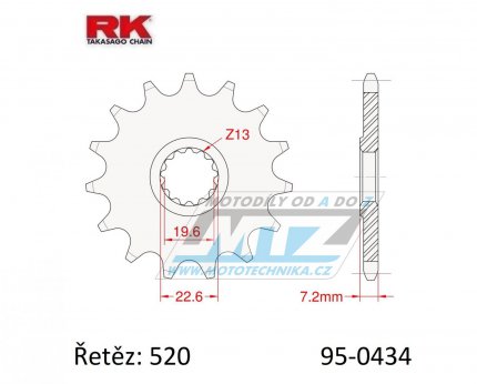 Kolečko řetězové (pastorek) 0434-16zubů RK - Suzuki DR250+DR400+DR500 + GZ250 Marauder + VL250 Intruder + GF250+TU250X+SP370+SP400 + GN250+GN400