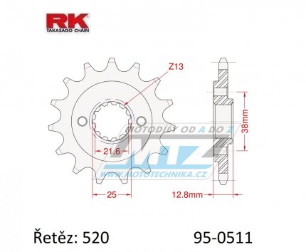 Kolečko řetězové (pastorek) 0511-14zubů RK - Kawasaki KLX650C+KLX650R + KLR650A+KLR650E+KLR650 Tengai
