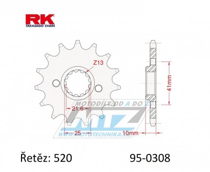 Koleko etzov (pastorek) 0308-16zub RK - Honda FMX650 + FX650 Vigor + SLR650X + NX650 Dominator + SLR650V + Aprilia 650 Pegaso + Derbi 659 Mulhacen + Suzuki GSX-R1100 + Yamaha MT035 + XT660R + XTZ660Z Tenere