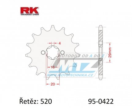 Koleko etzov (pastorek) 0422-13zub RK - Cagiva 125 Enduro + 125WMX + Kawasaki KX125 + KDX175 + Suzuki DS185 + TC125 + TSR125 + TF185 + TS185 + GT200EX + SB200 + Yamaha YZ100 + YZ125 + BW350 + IT175