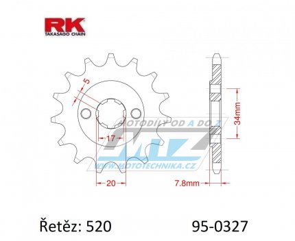 Kolečko řetězové (pastorek) 0327-13zubů RK - Honda CRM125 + NSR125R + VT125C Shadow + XL125V Varadero + CRF150F + CRF230F + XR250R + CBX250H + XR250L + NSR125R + Kymco 50MXer + 50MXU