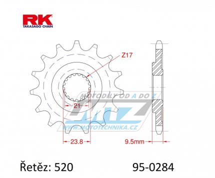 Koleko etzov (pastorek) 0284-15zub RK - Honda CRF250R+CRF450R + CRF450RX+CRF450X + CR250+CR500 + TRX450R+TRX450ER+TRX700XX + CRM250R