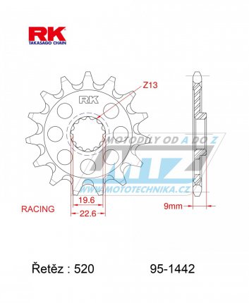Koleko etzov (pastorek) 1442-14zub RK - Suzuki RMZ250 / 13-23