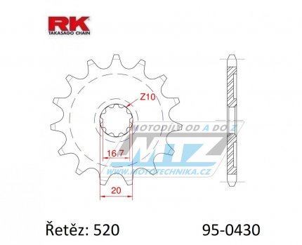 Koleko etzov (pastorek) 0430-14zub RK - Kawasaki KXF250 + Suzuki RMZ250 + GS250T + GSX250E + GT250 + GS300L