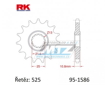 Kolečko řetězové (pastorek) 1586-15zubů RK - Yamaha YZF R6 + TDM850 + TRX850