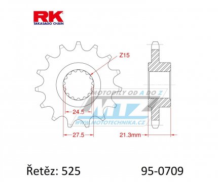 Koleko etzov (pastorek) 0709-15zub RK - Aprilia 750 Dorsoduro / 07-16 + 750SL Shiver / 07-16 + 900 Dorsoduro / 17-20 + 900 Shiver / 17-20 + 1200 Dorsoduro V4R / 11-16