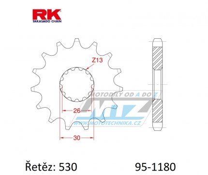 Kolečko řetězové (pastorek) 1180-18zubů RK - Triumph 750 + T509 + 900 + 955 + 955i + 1000 + 1050 + 1200