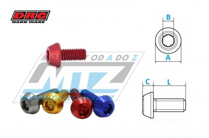 Šroub Alu TAPER - DRC M6 Aluminum Taper Bolt - DRC D58-52-712 - M6x12mm - červený