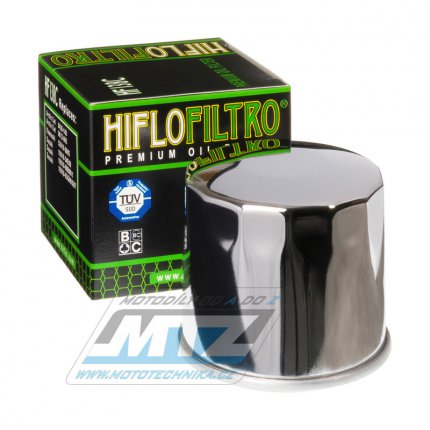 Filtr olejový HF138C (HifloFiltro) chromový - Suzuki GSF+GSX+GSXR+GSXS + DL+TL+SV+SFV+GV+RF + VS+VL+VLR+VZ+VZR+VX + AN650 Burgman + LTA+LTF+KLT + Aprilia RSV1000+RS660+Tuono 660+Tuono 1100+RSV4 + Arctic Cat+Bimota+Cagiva+Kawasaki+Kymco+Sachs