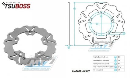 Kotou brzdov nerezov (220/102/5D) - zubat design WAVE - Aprilia RS50+RS125+RS250 + RS4 + RSV + RSV4 + SL1000Falco + Yamaha XQ125