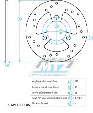 Kotou brzdov nerezov (190/58/3D) - Aprilia Area51+Guliver+Habana+Rally+Scarabeo+SR+Leonardo+Mojito + Beta Ark+Chrono+Tempo + Gilera NRG+Stalker+Storm + Husqvarna WRS + KTM Kross + MBK Ovetto + Piaggio NRG+NTT+Typhoon + Yamaha Neos